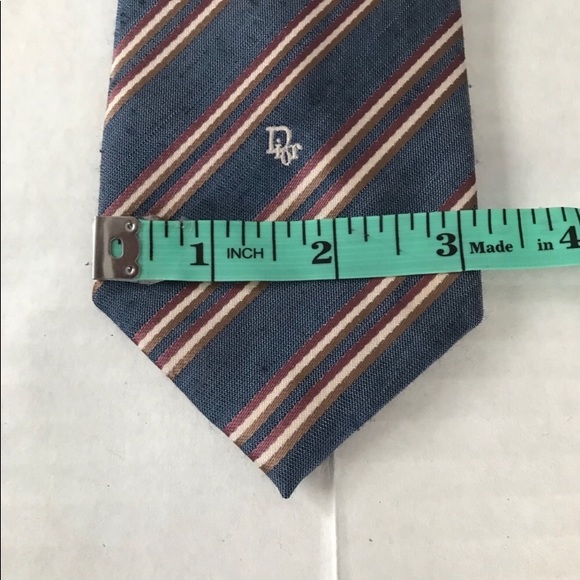 DIOR Tie Denim Blue Rose Tan Cream Skinny Striped - Picture 7 of 11